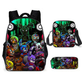 Five Nights at Freddy's Schoolbag Travel Backpack Shoulder Bag Pencil Case Three-Pieces Set Gift for Kids Students